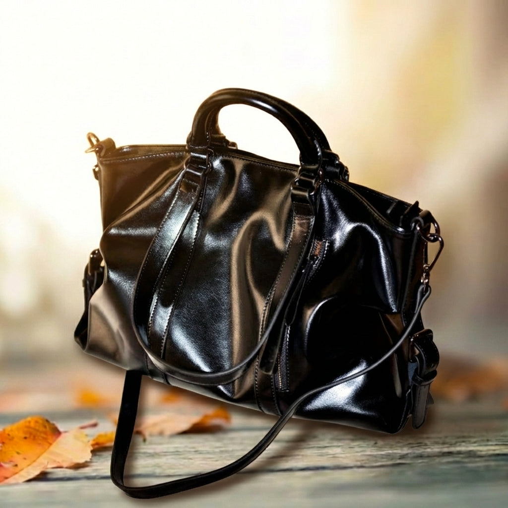 Black Oil Wax Leather Bike Bag