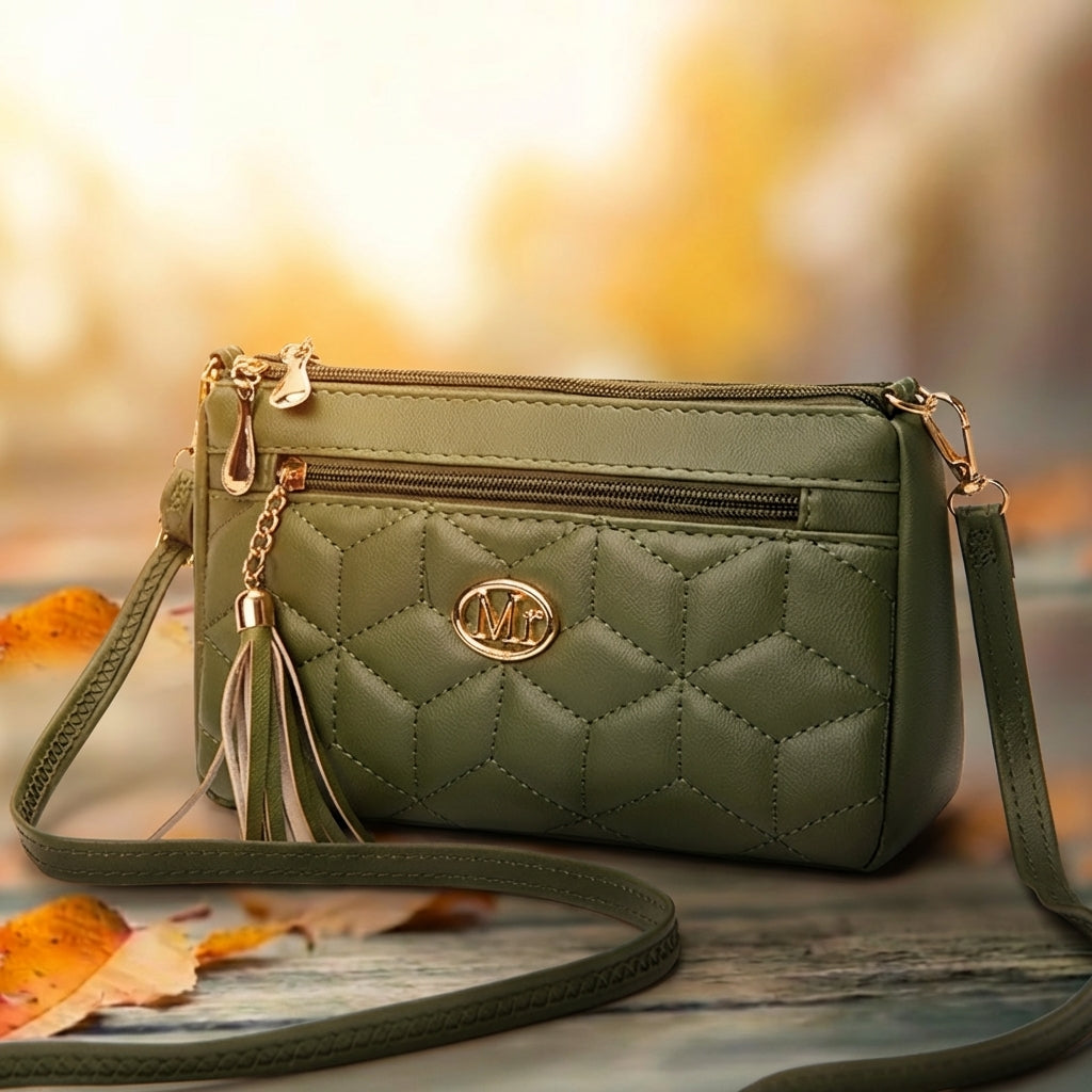 Soft leather check-green tassel