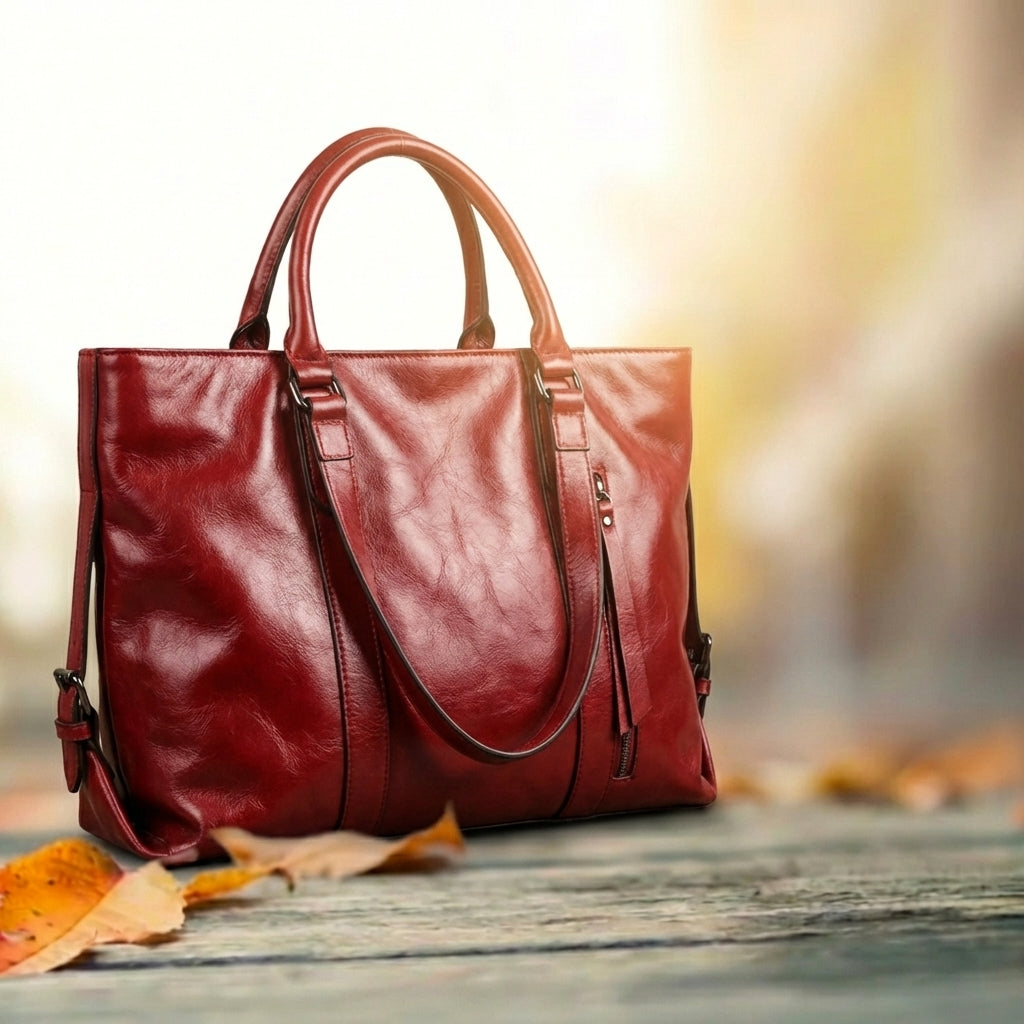 Wine red oil wax leather motorcycle bag